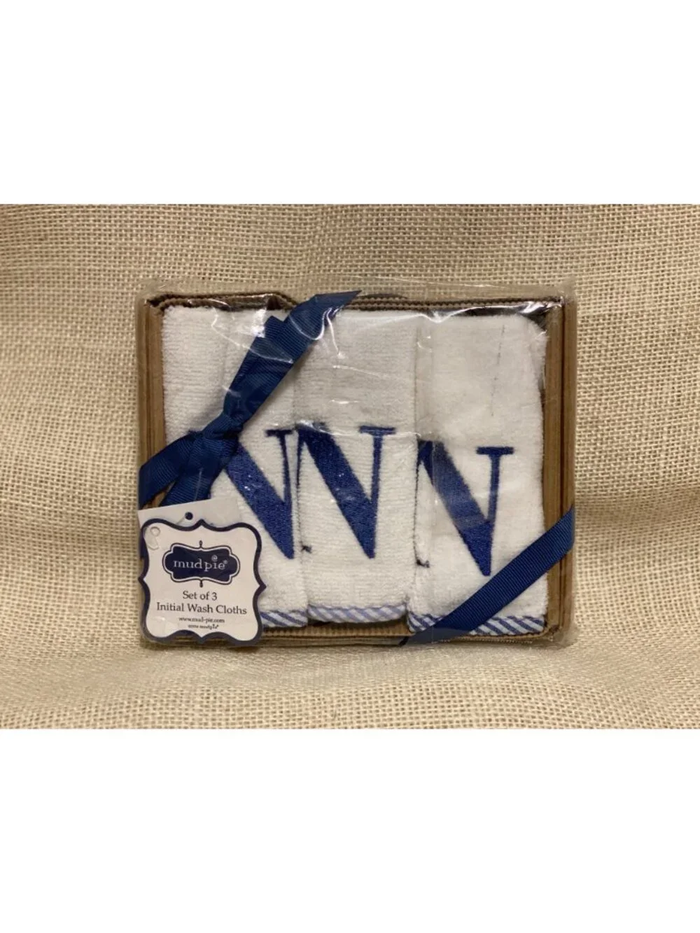 Mud Pie NWT monogram seersucker bath wash cloth set Baby Gift embroidered N O I